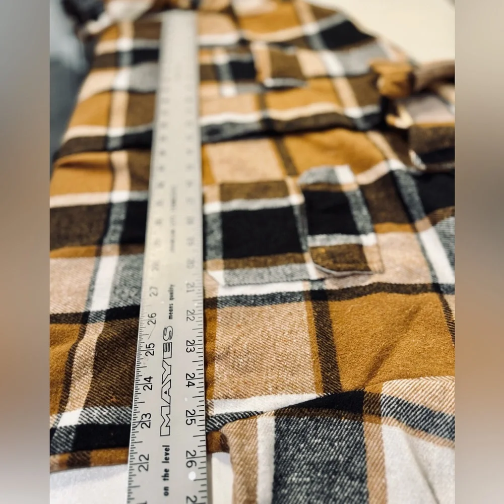 NWT Nine Britton Boyfriend Shacket Plaid Flannel Almond Brown Black SZ XL/XXL - Picture 15 of 16